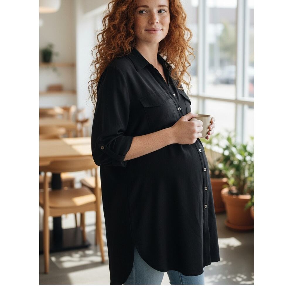 Motherhood Black Maternity Button-Front Tunic Blouse